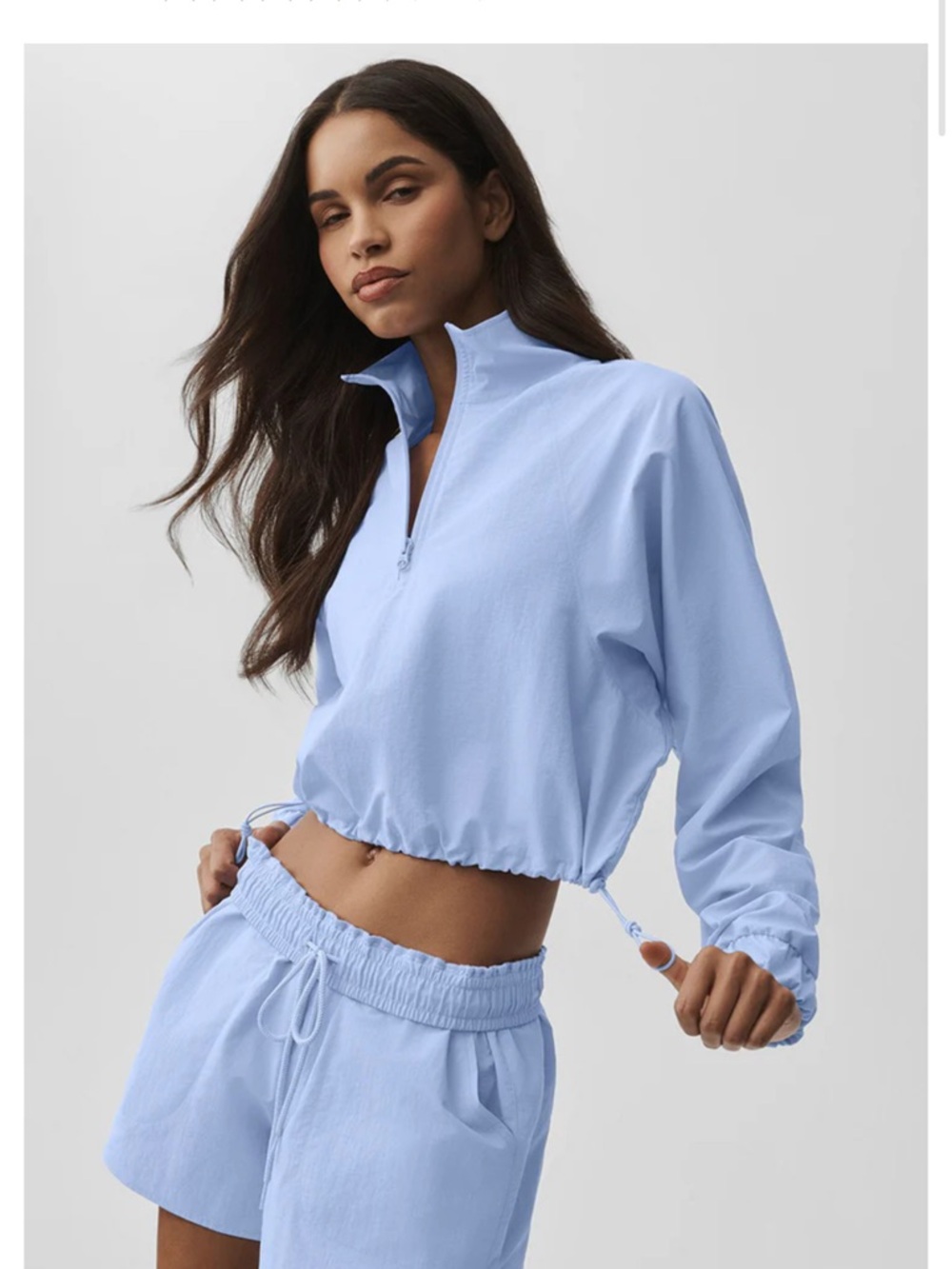 Alo Seashell Blue Cropped Half-Zip Pullover
